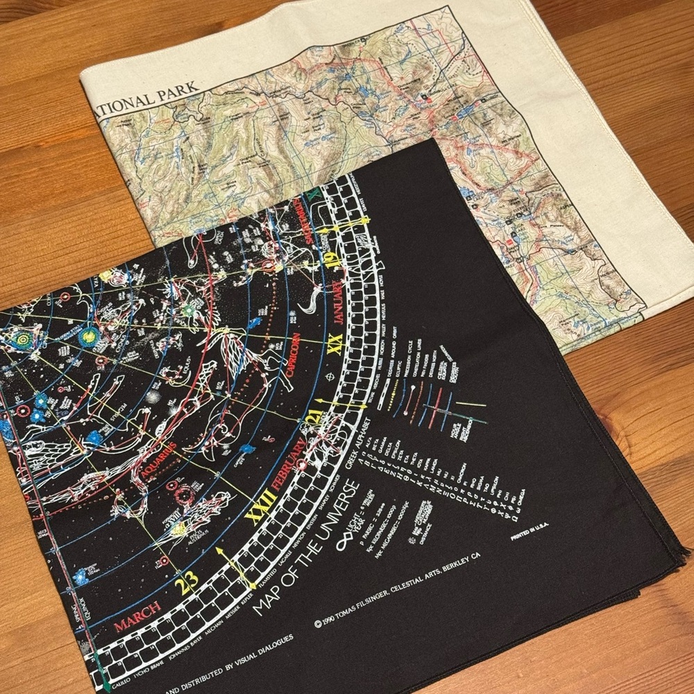 Two Map Print Bandanas - Yosemite and Celestial